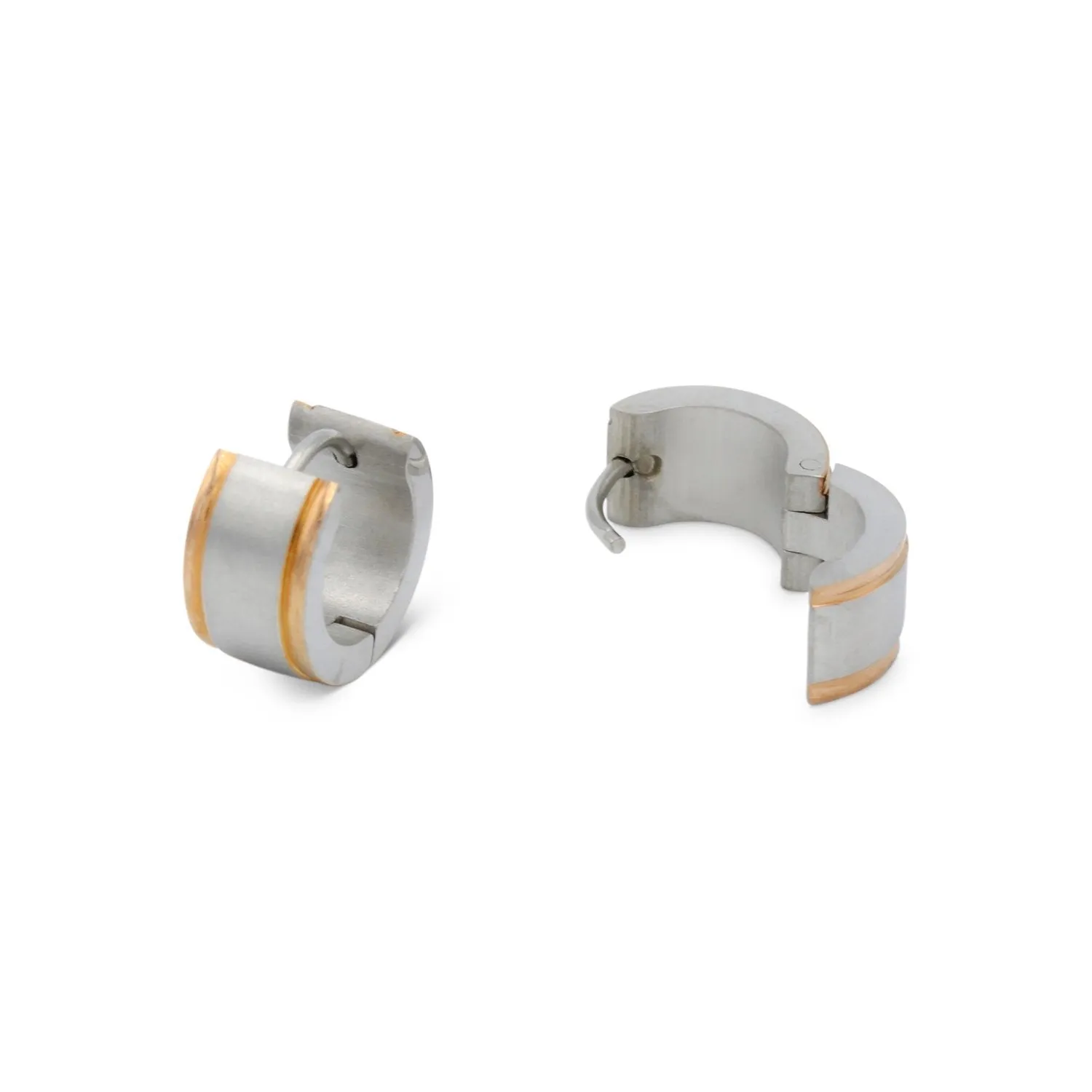 Huggie Hoop Stainless Steel Earrings with Rose Gold Stripes