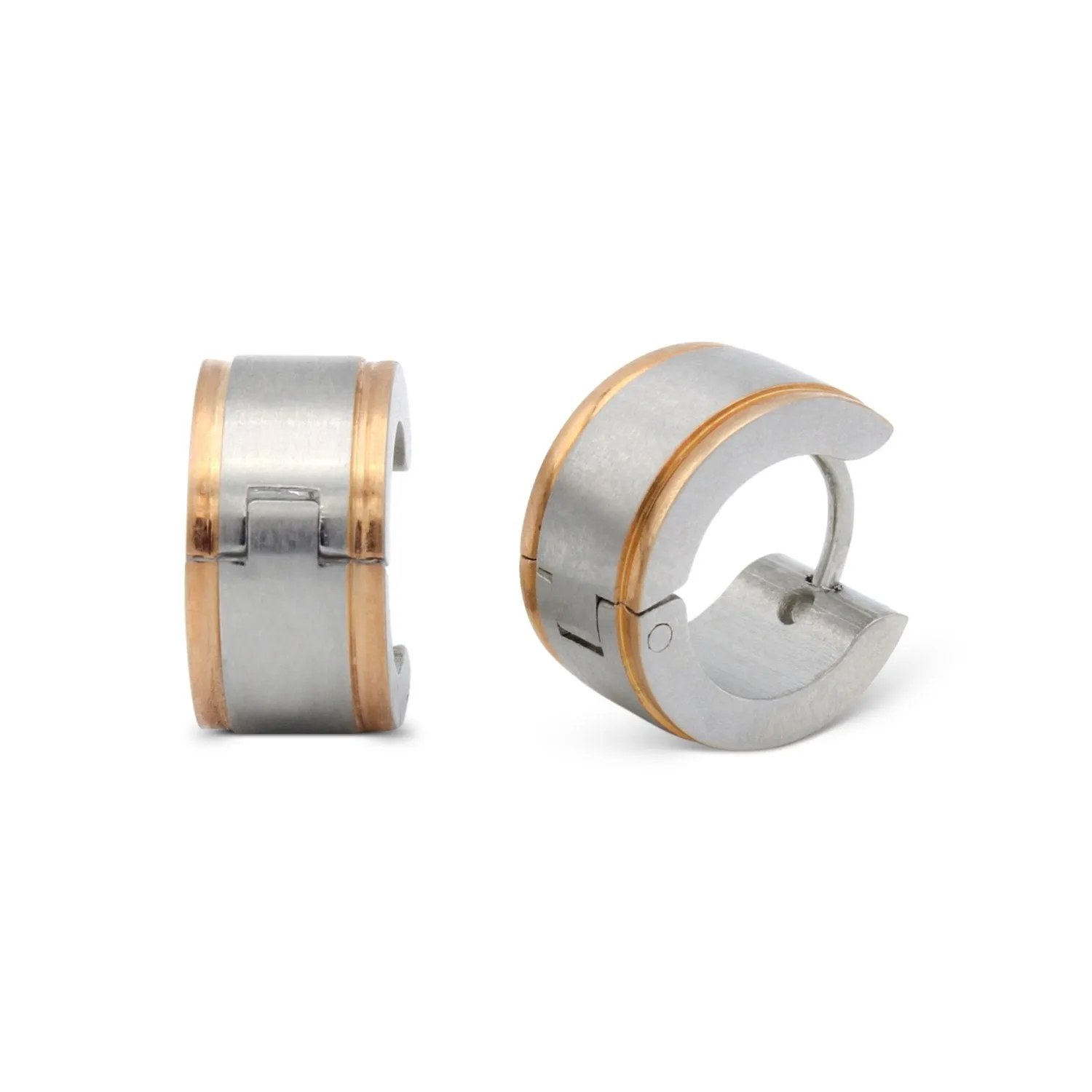 Huggie Hoop Stainless Steel Earrings with Rose Gold Stripes
