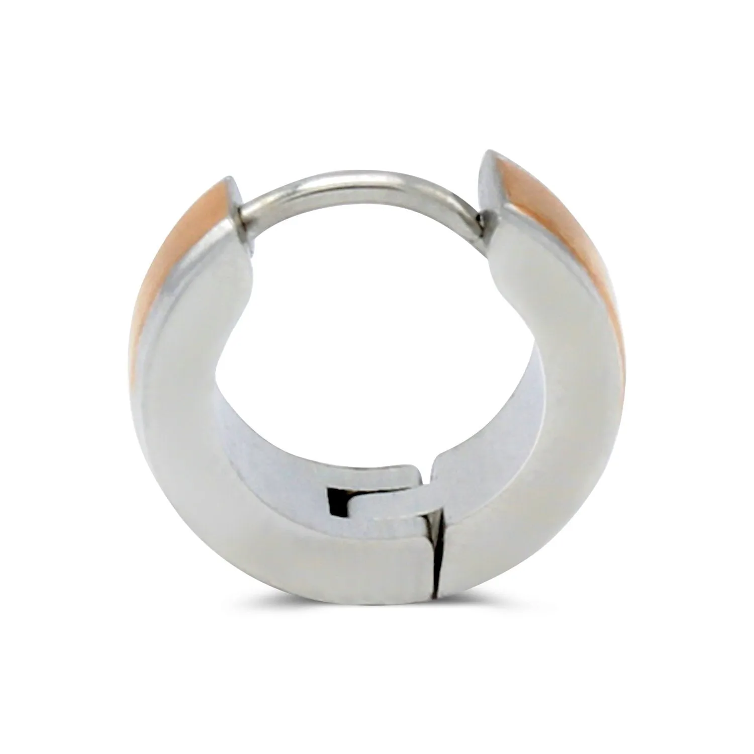 Huggie Hoop Stainless Steel Earrings with Rose Gold Stripes