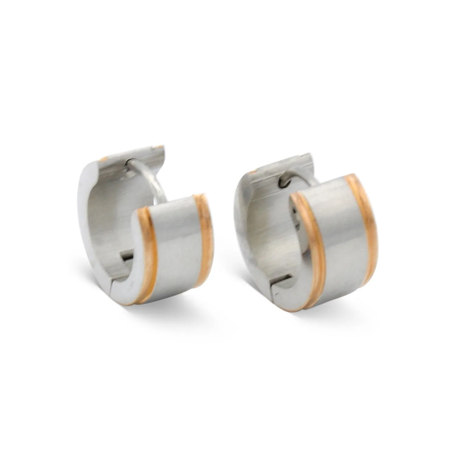 Huggie Hoop Stainless Steel Earrings with Rose Gold Stripes