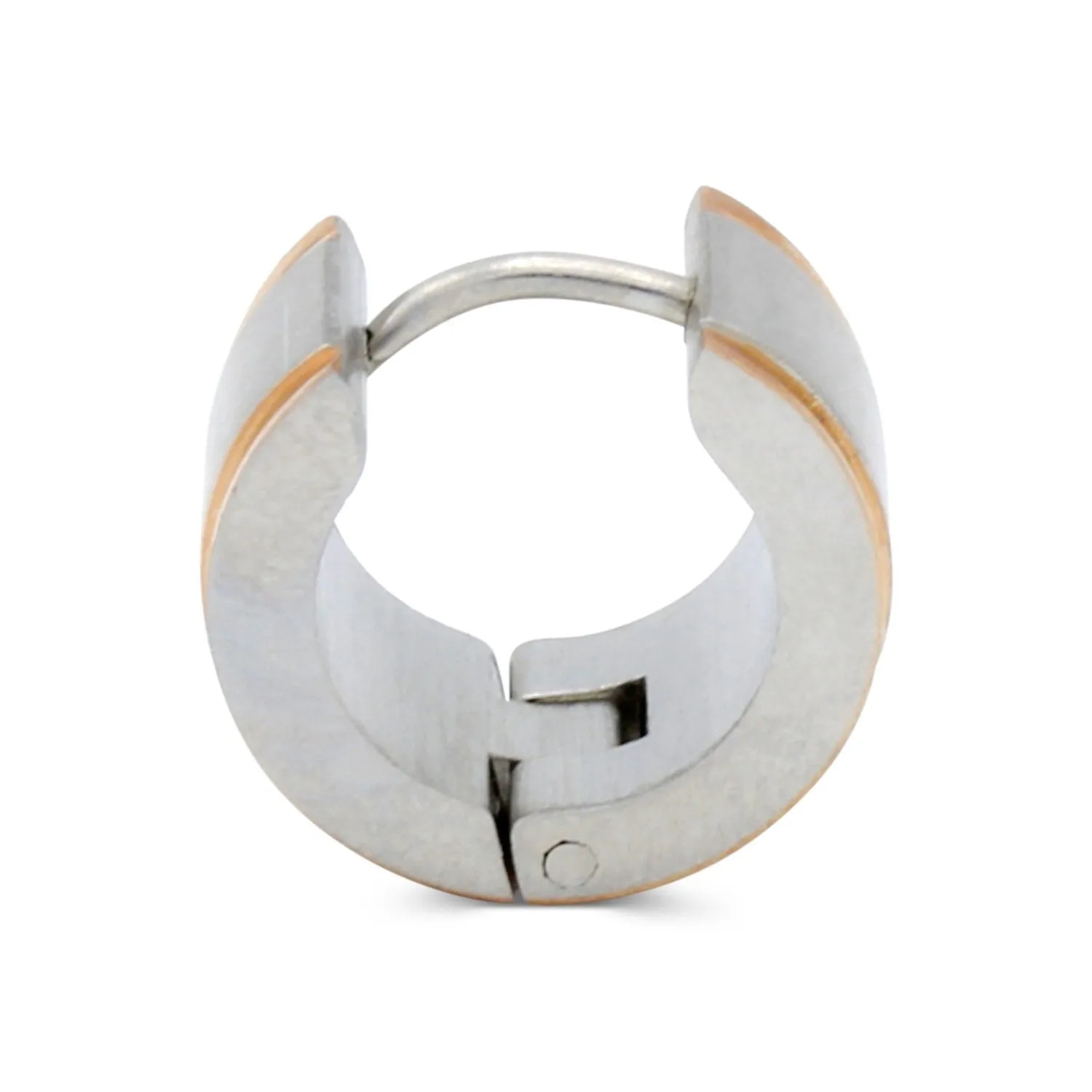 Huggie Hoop Stainless Steel Earrings with Rose Gold Stripes