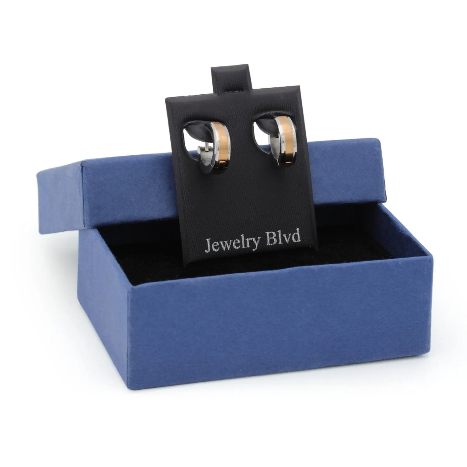 Huggie Hoop Stainless Steel Earrings with Rose Gold Stripes