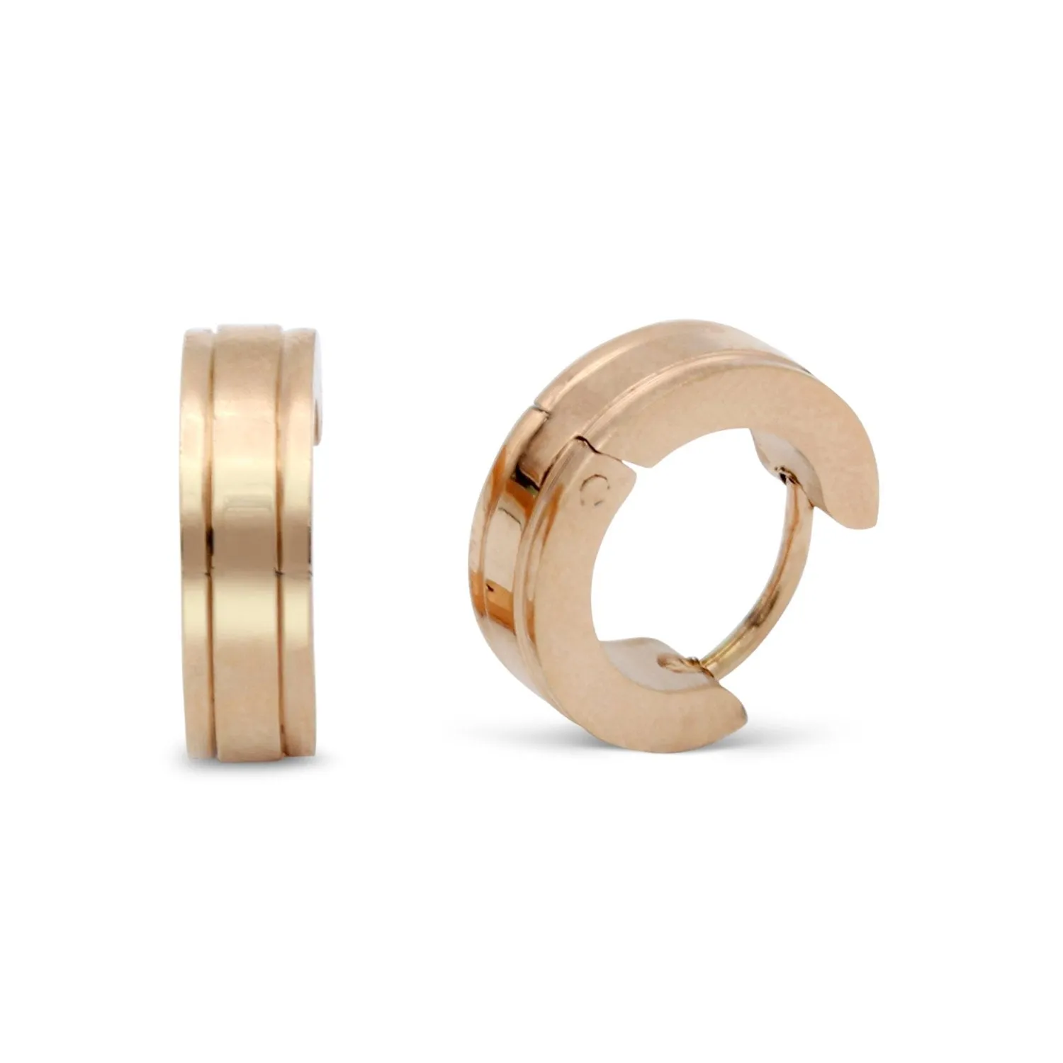 Huggie Hoop Stainless Steel Earrings with Rose Gold Stripes