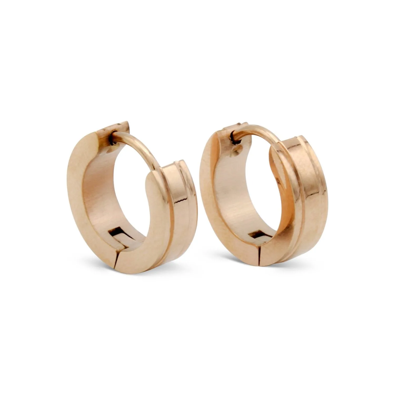 Huggie Hoop Stainless Steel Earrings with Rose Gold Stripes