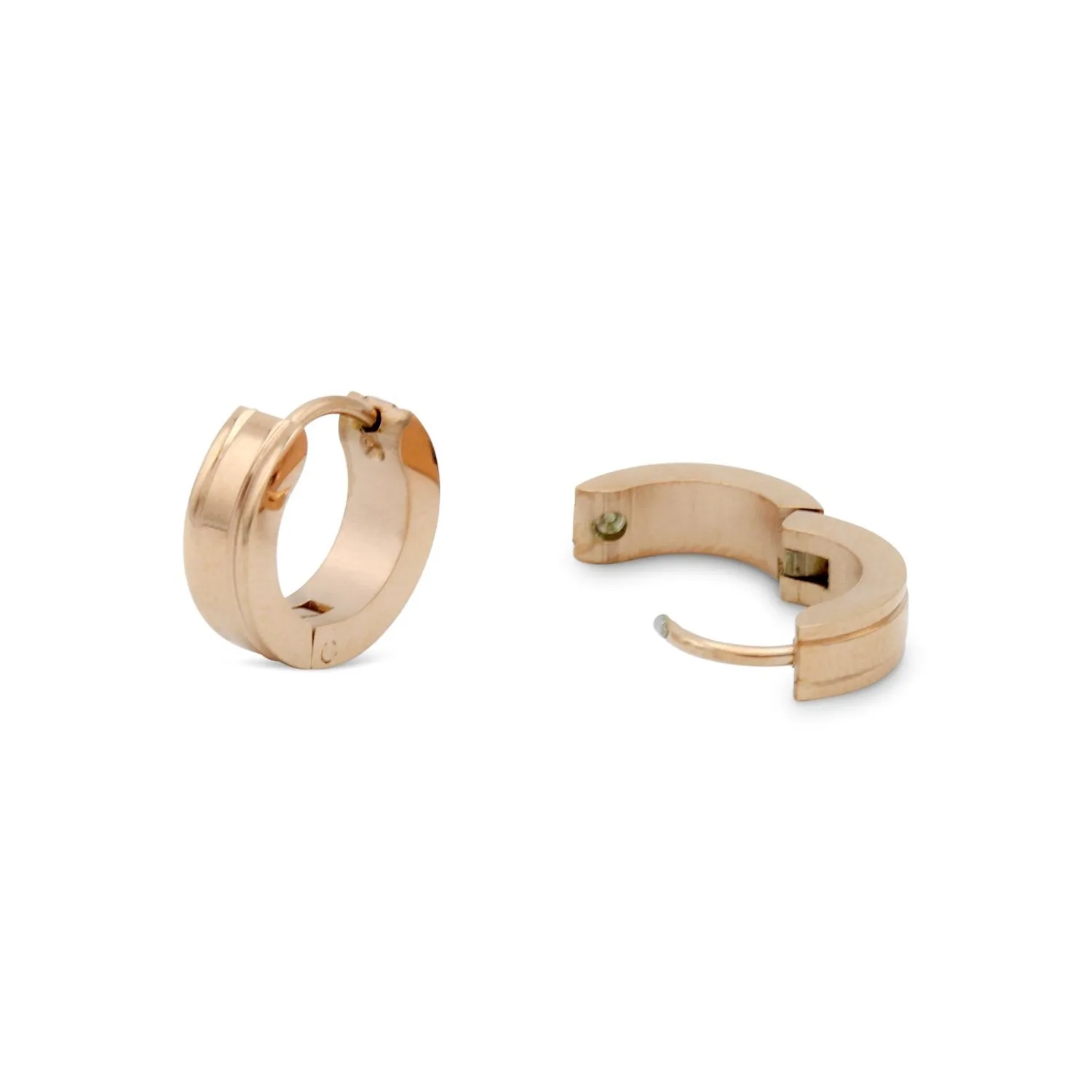 Huggie Hoop Stainless Steel Earrings with Rose Gold Stripes