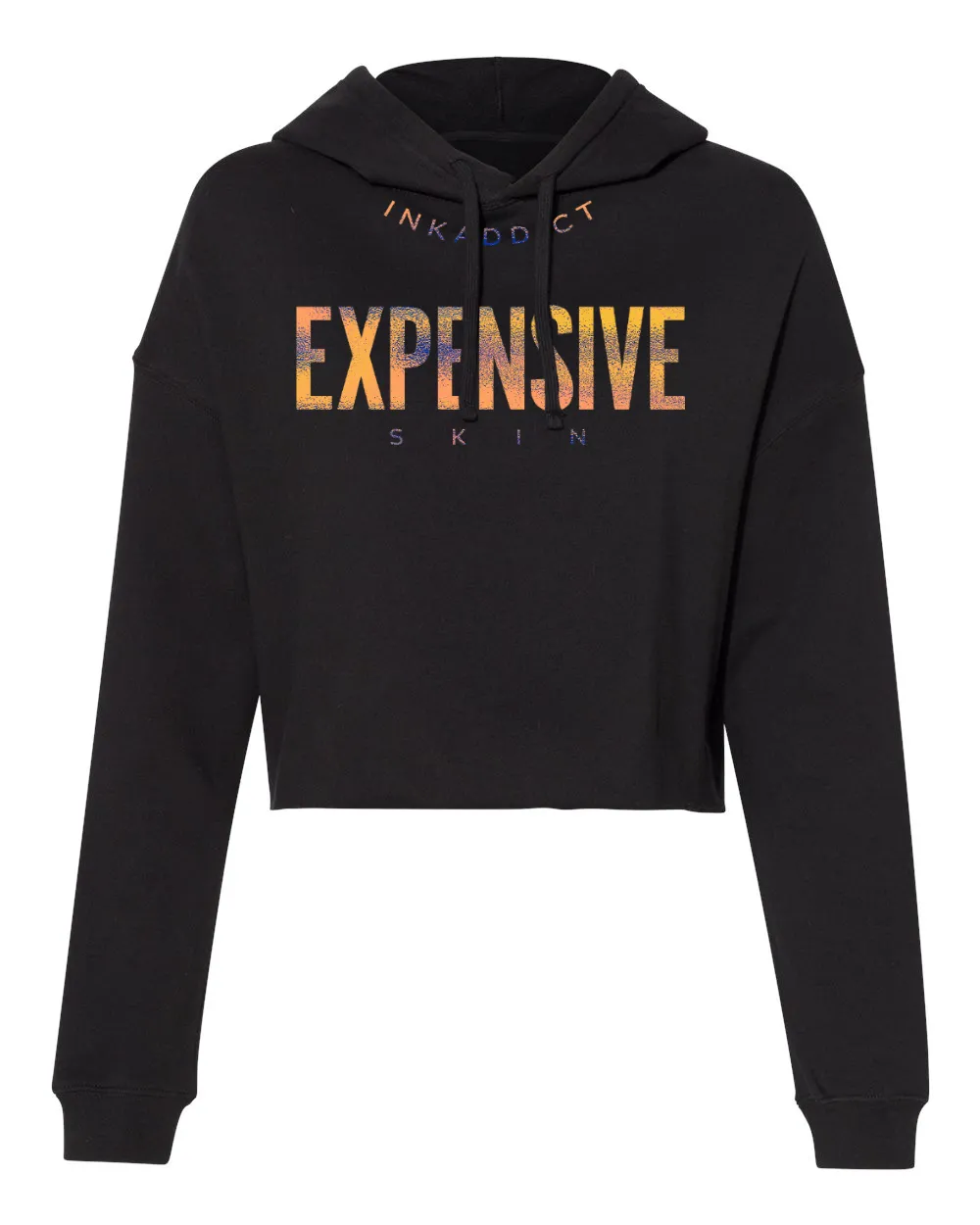 InkAddict WOMENS EXPENSIVE SKIN III CROP Hoodie BLACK / CHROMA