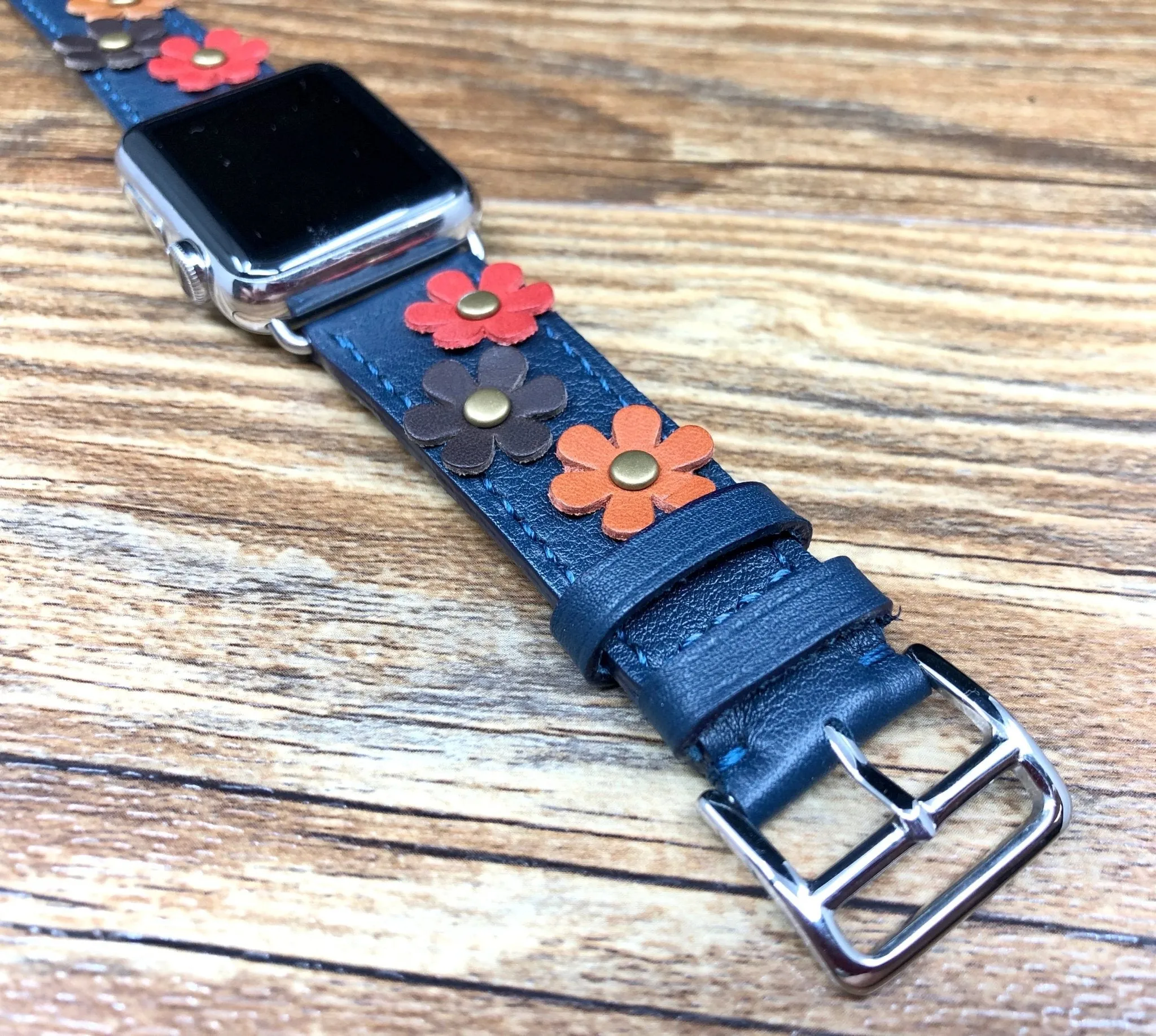 iWatch Bands, Designer Apple Watch Bands, Handmade Blue Leather Watch Bands, Garmin Watch Bands, Smart Watch Straps, iWatch Series 8 40mm 41mm