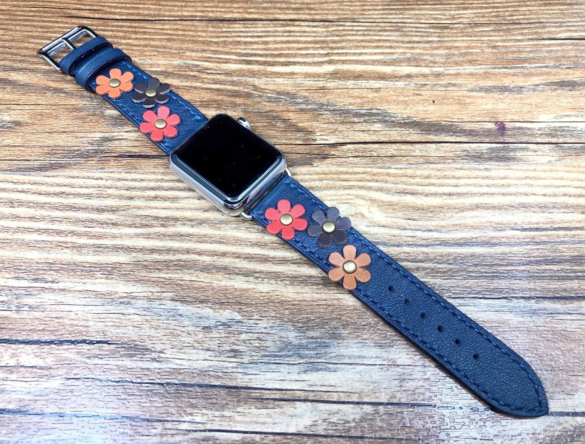 iWatch Bands, Designer Apple Watch Bands, Handmade Blue Leather Watch Bands, Garmin Watch Bands, Smart Watch Straps, iWatch Series 8 40mm 41mm