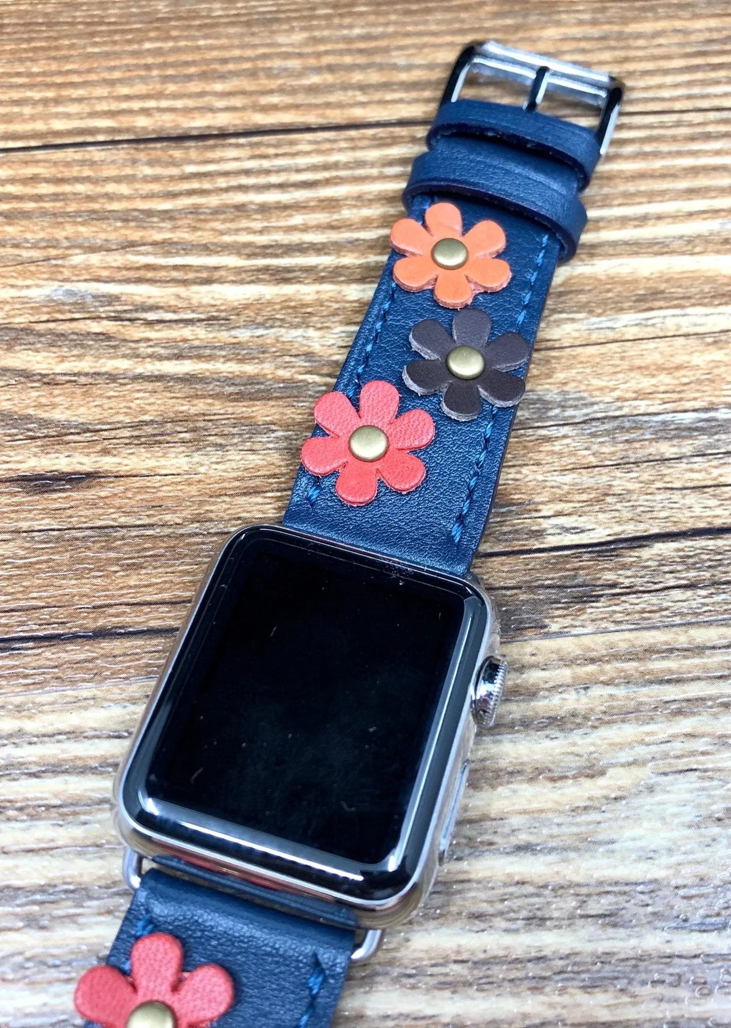 iWatch Bands, Designer Apple Watch Bands, Handmade Blue Leather Watch Bands, Garmin Watch Bands, Smart Watch Straps, iWatch Series 8 40mm 41mm