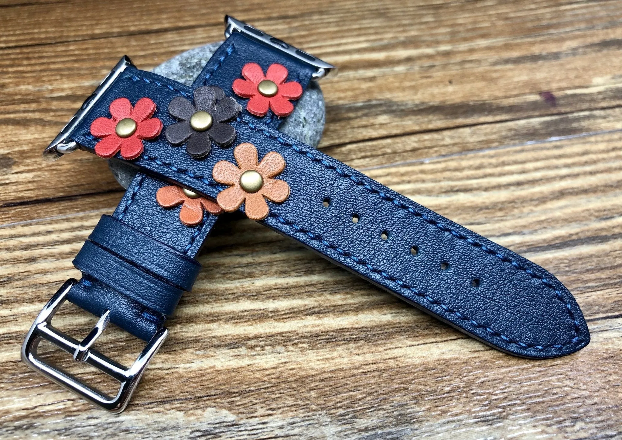 iWatch Bands, Designer Apple Watch Bands, Handmade Blue Leather Watch Bands, Garmin Watch Bands, Smart Watch Straps, iWatch Series 8 40mm 41mm