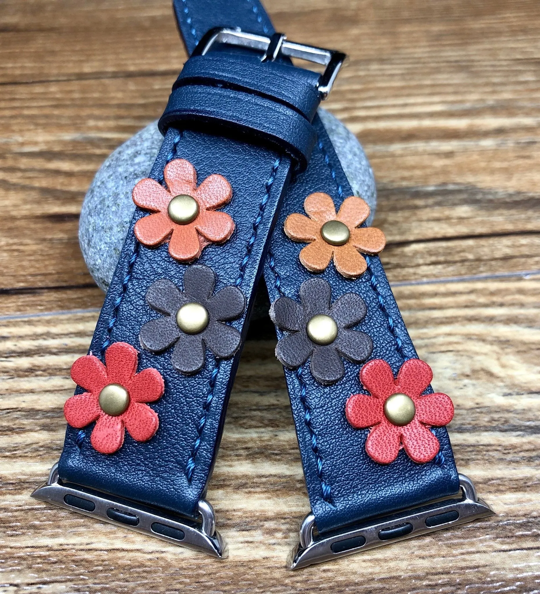 iWatch Bands, Designer Apple Watch Bands, Handmade Blue Leather Watch Bands, Garmin Watch Bands, Smart Watch Straps, iWatch Series 8 40mm 41mm