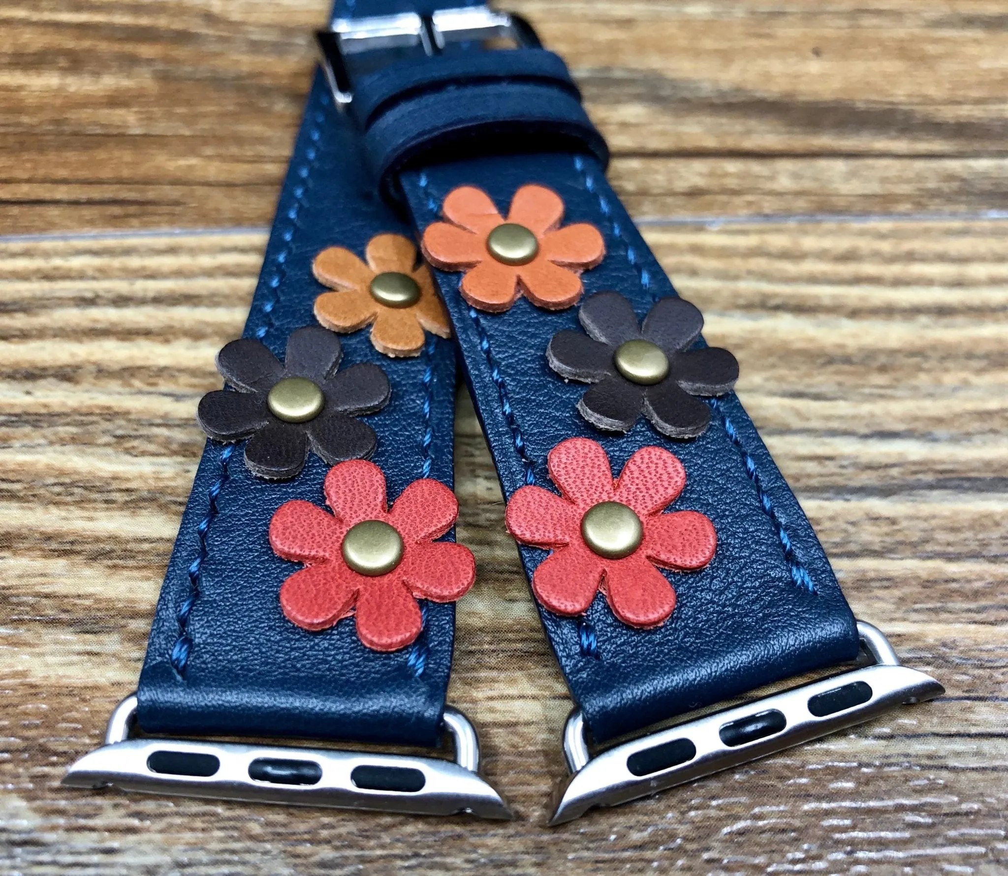 iWatch Bands, Designer Apple Watch Bands, Handmade Blue Leather Watch Bands, Garmin Watch Bands, Smart Watch Straps, iWatch Series 8 40mm 41mm
