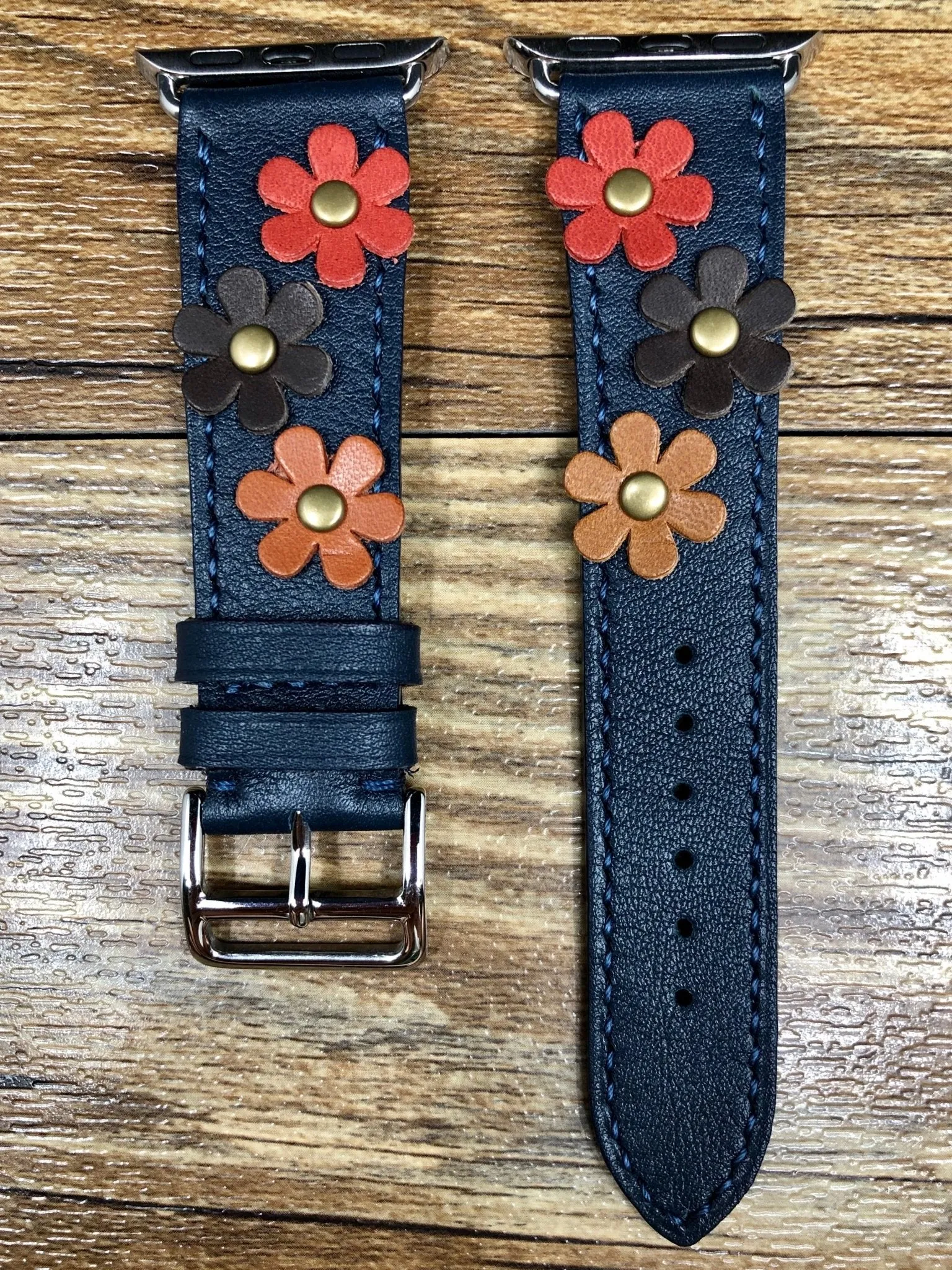 iWatch Bands, Designer Apple Watch Bands, Handmade Blue Leather Watch Bands, Garmin Watch Bands, Smart Watch Straps, iWatch Series 8 40mm 41mm