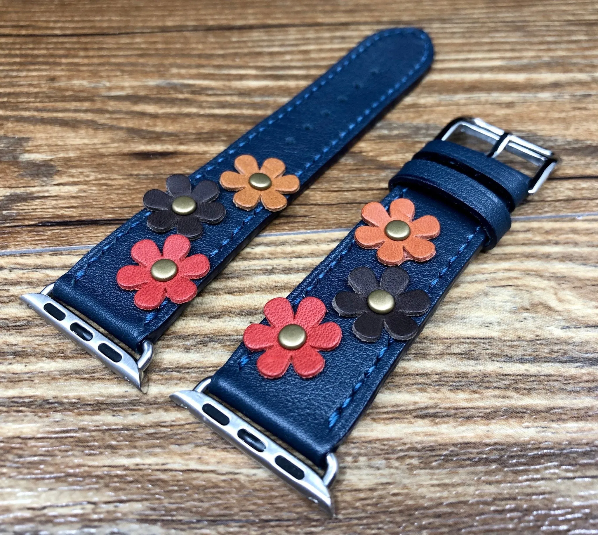 iWatch Bands, Designer Apple Watch Bands, Handmade Blue Leather Watch Bands, Garmin Watch Bands, Smart Watch Straps, iWatch Series 8 40mm 41mm