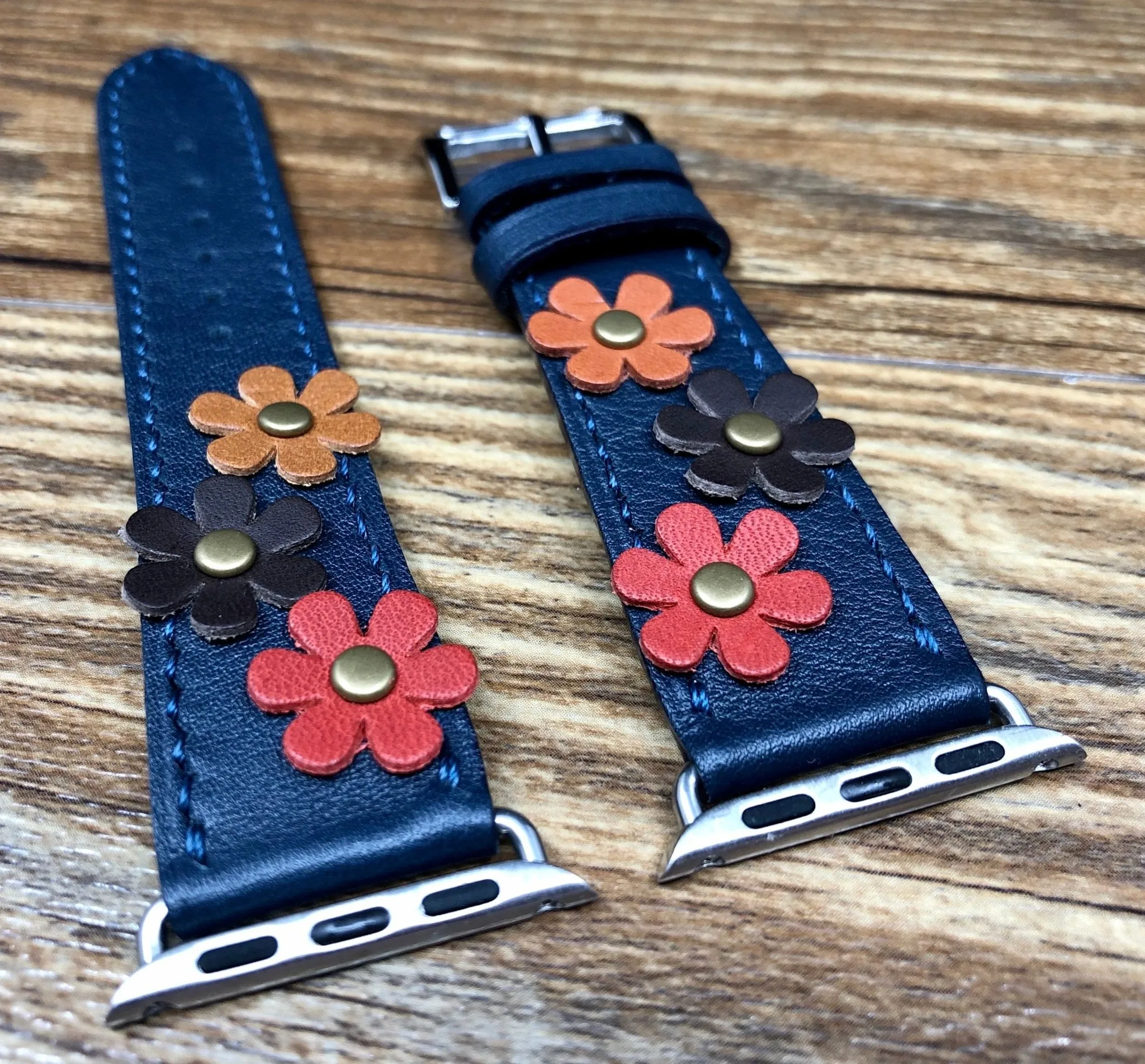 iWatch Bands, Designer Apple Watch Bands, Handmade Blue Leather Watch Bands, Garmin Watch Bands, Smart Watch Straps, iWatch Series 8 40mm 41mm
