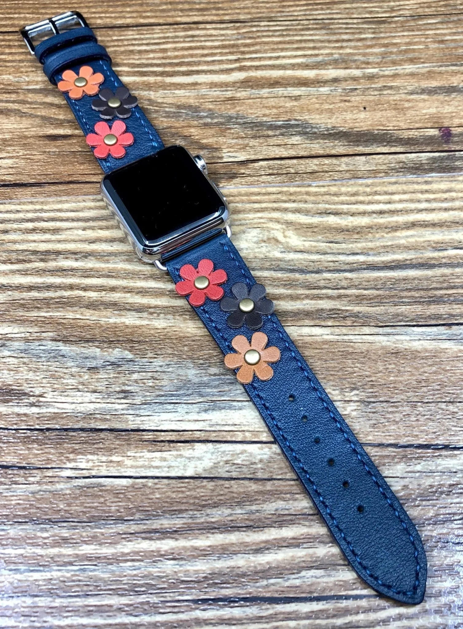 iWatch Bands, Designer Apple Watch Bands, Handmade Blue Leather Watch Bands, Garmin Watch Bands, Smart Watch Straps, iWatch Series 8 40mm 41mm