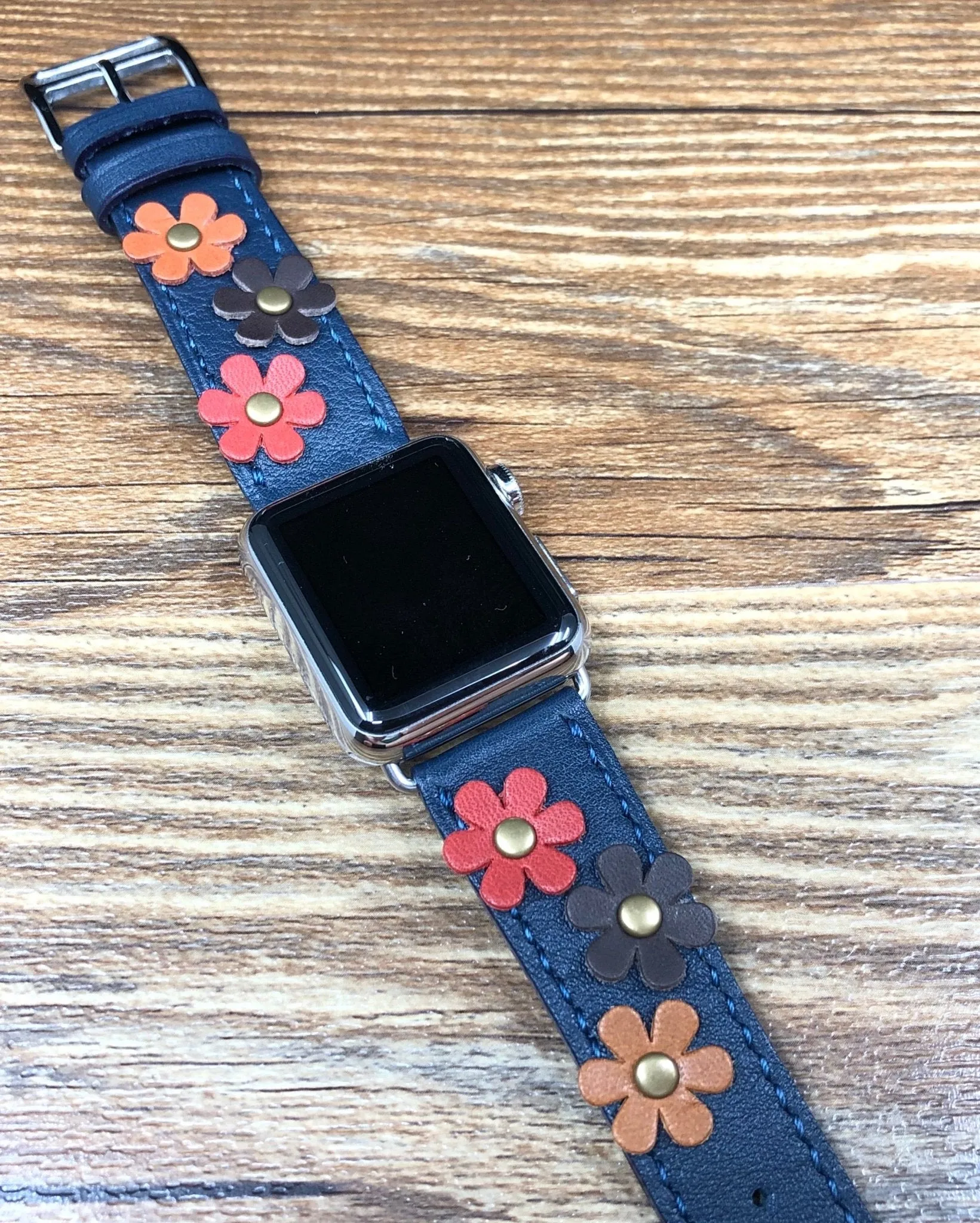 iWatch Bands, Designer Apple Watch Bands, Handmade Blue Leather Watch Bands, Garmin Watch Bands, Smart Watch Straps, iWatch Series 8 40mm 41mm