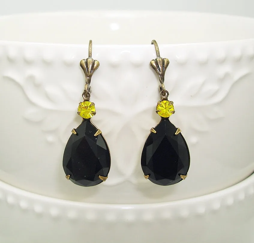 Jet Swarovski Teardrop Citrine Swarovski Crystal Wedding Gift Earrings