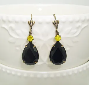 Jet Swarovski Teardrop Citrine Swarovski Crystal Wedding Gift Earrings
