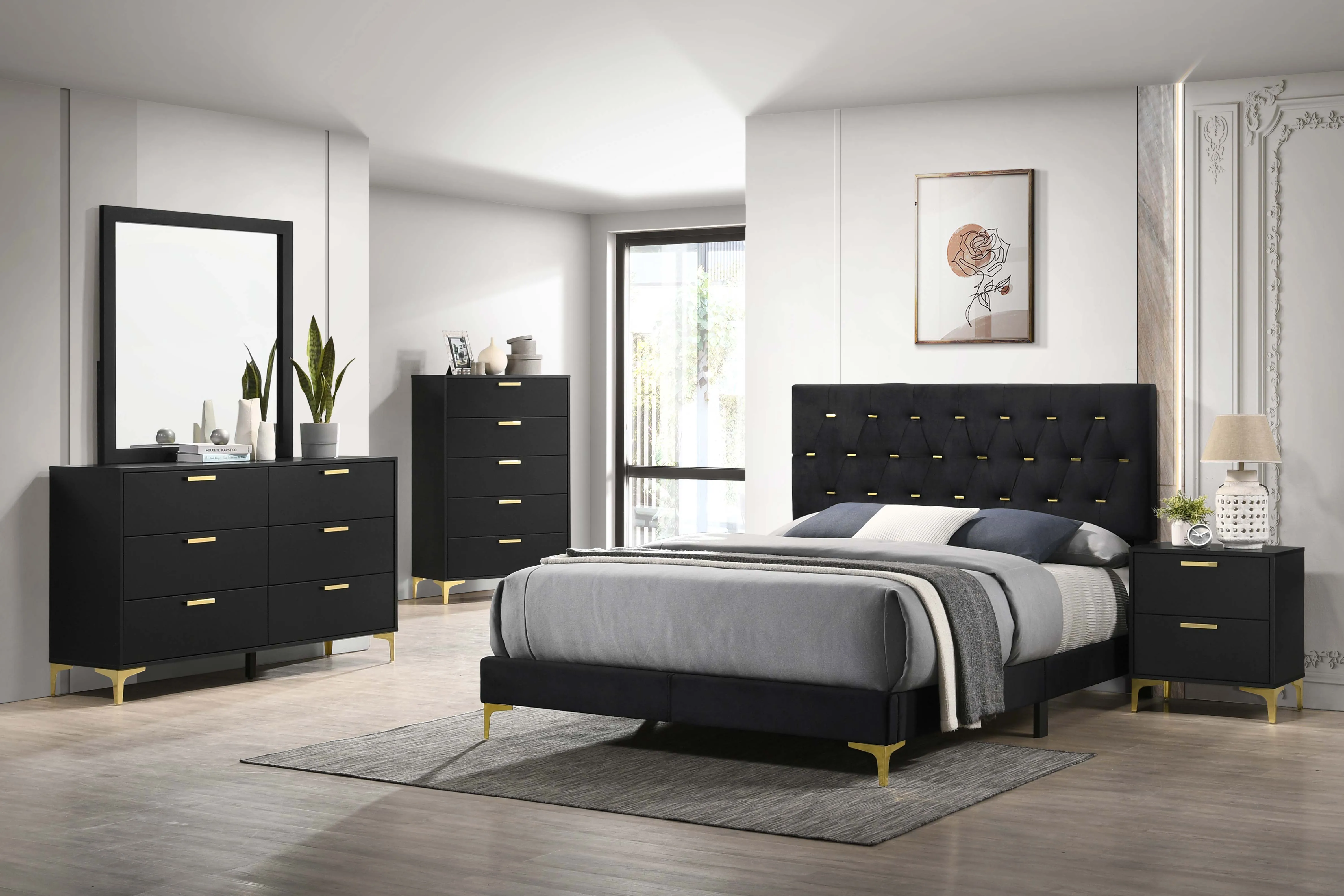 Kendall Upholstered Eastern King Panel Bed Black