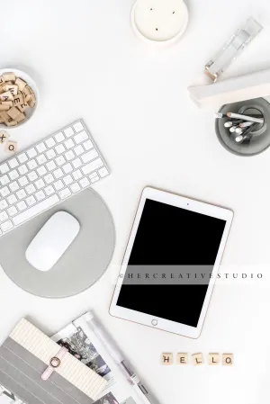 Keyboard and Tablet with Hello