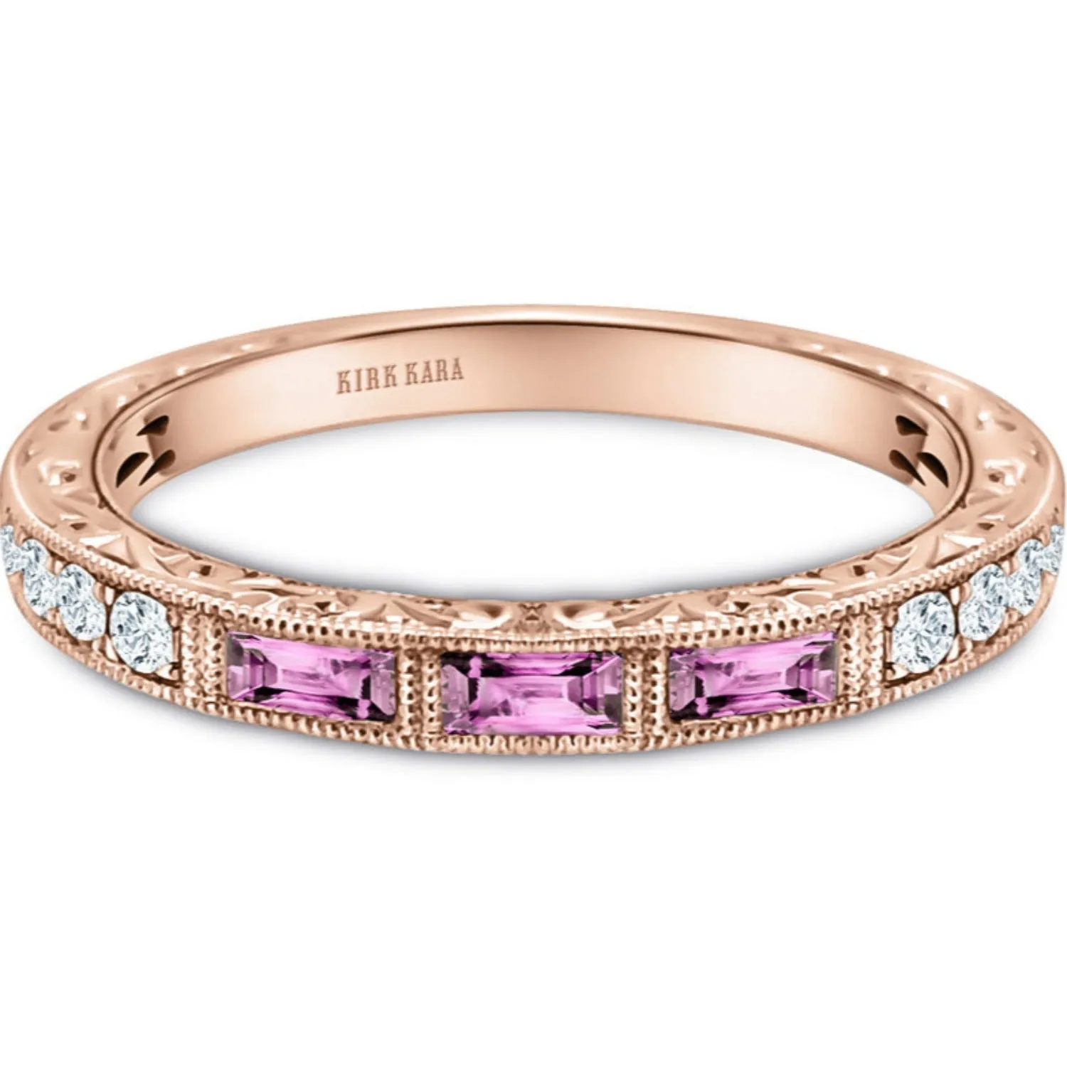 Kirk Kara "Charlotte" Three Stone Baguette Pink Sapphire Wedding Band