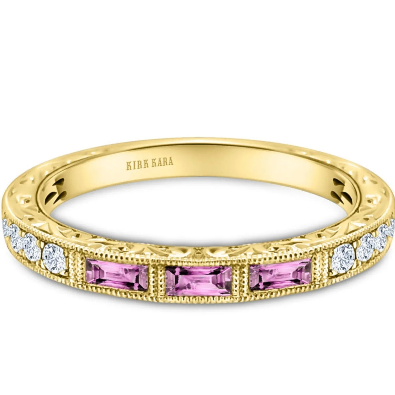 Kirk Kara "Charlotte" Three Stone Baguette Pink Sapphire Wedding Band