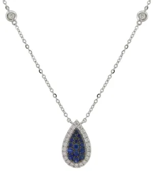 Ladies 0.71ct tw Diamond  and Blue Sapphire Cluster Pendant Necklace