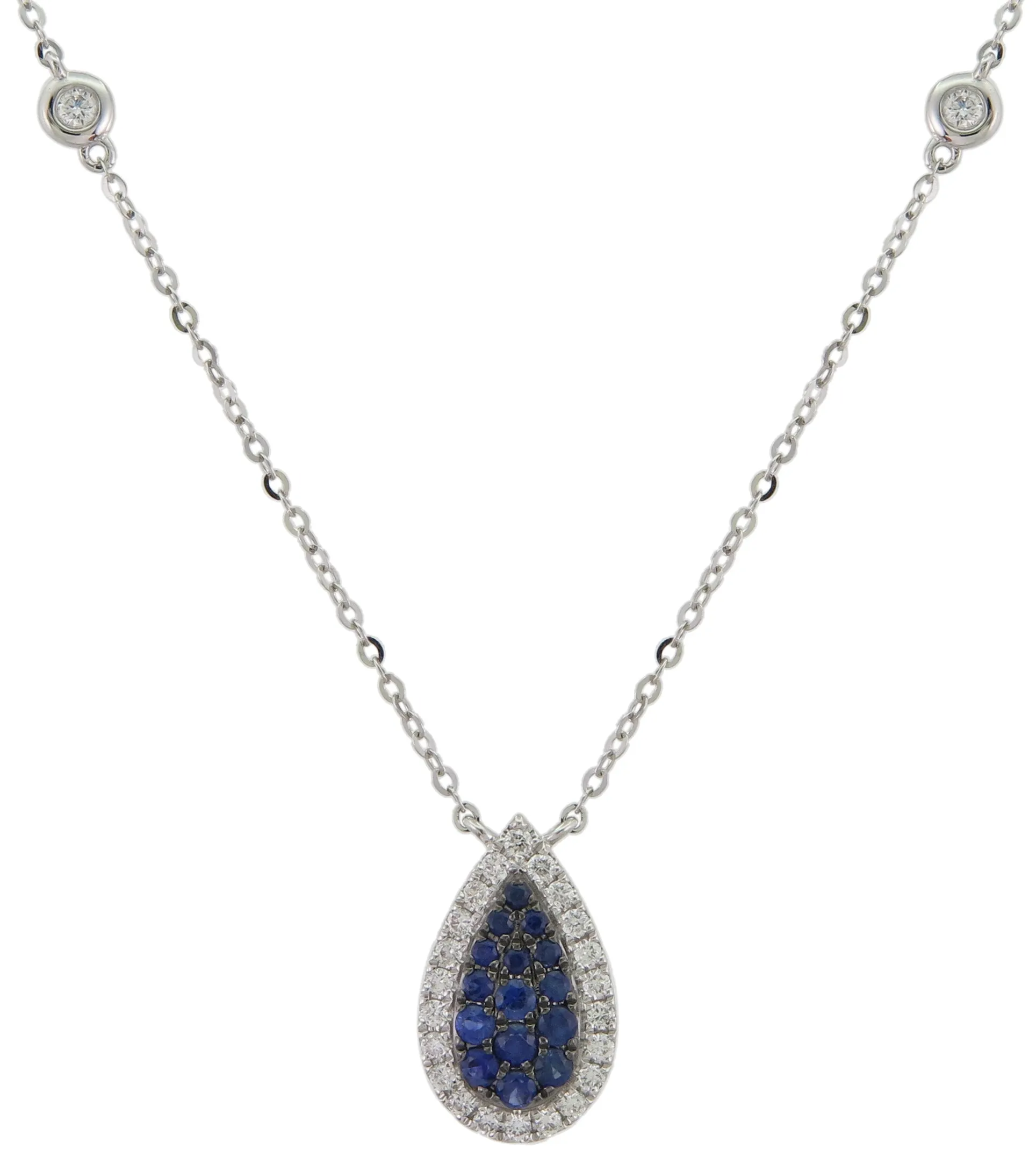 Ladies 0.71ct tw Diamond  and Blue Sapphire Cluster Pendant Necklace