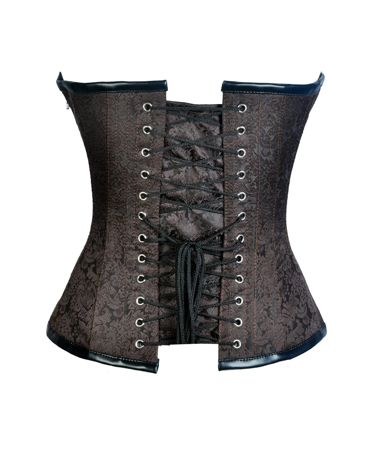 Lampard Coffee Brown Brocade & Faux Leather Steampunk Corset