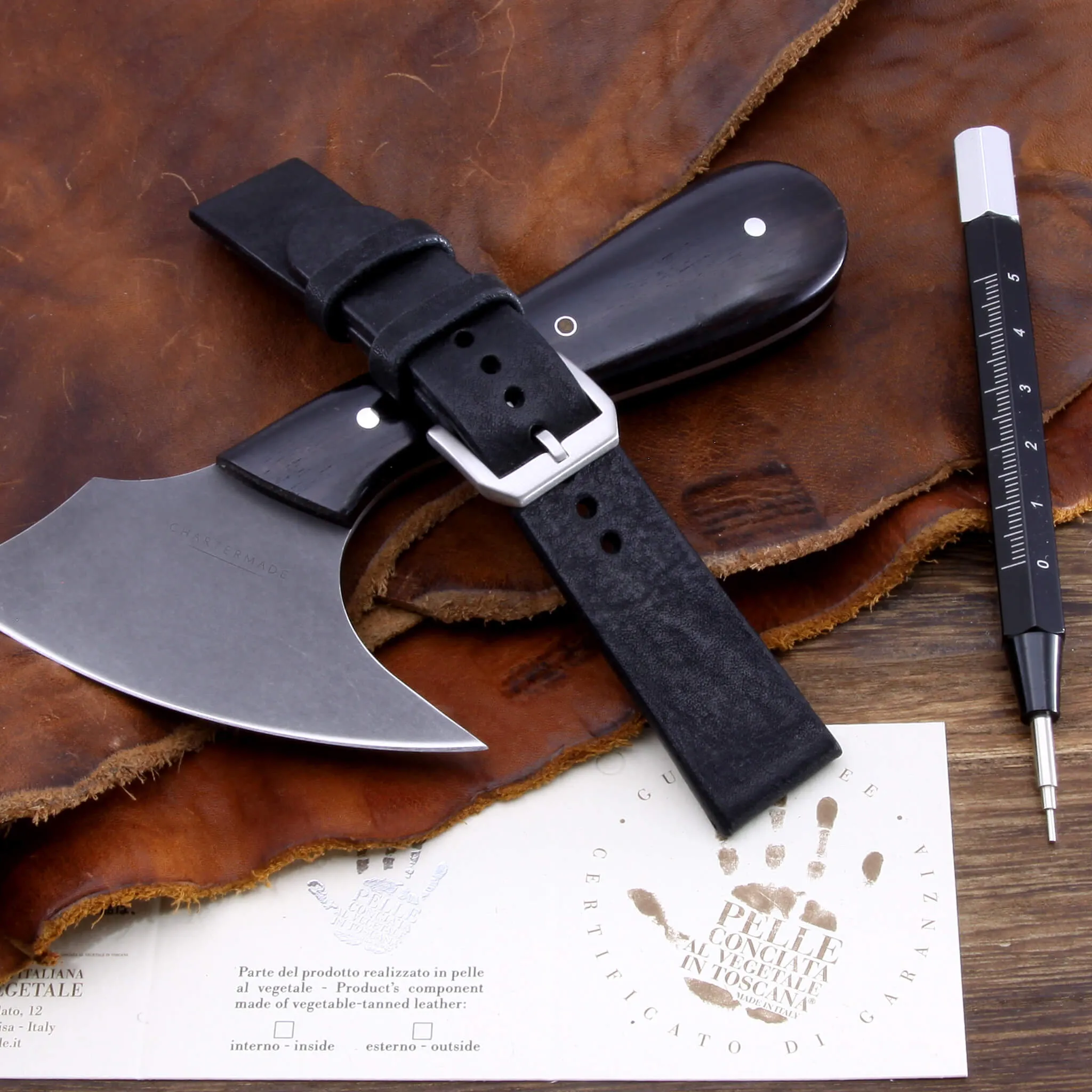 Leather Watch Strap, Vintage Nero (Black) | Stitch-less