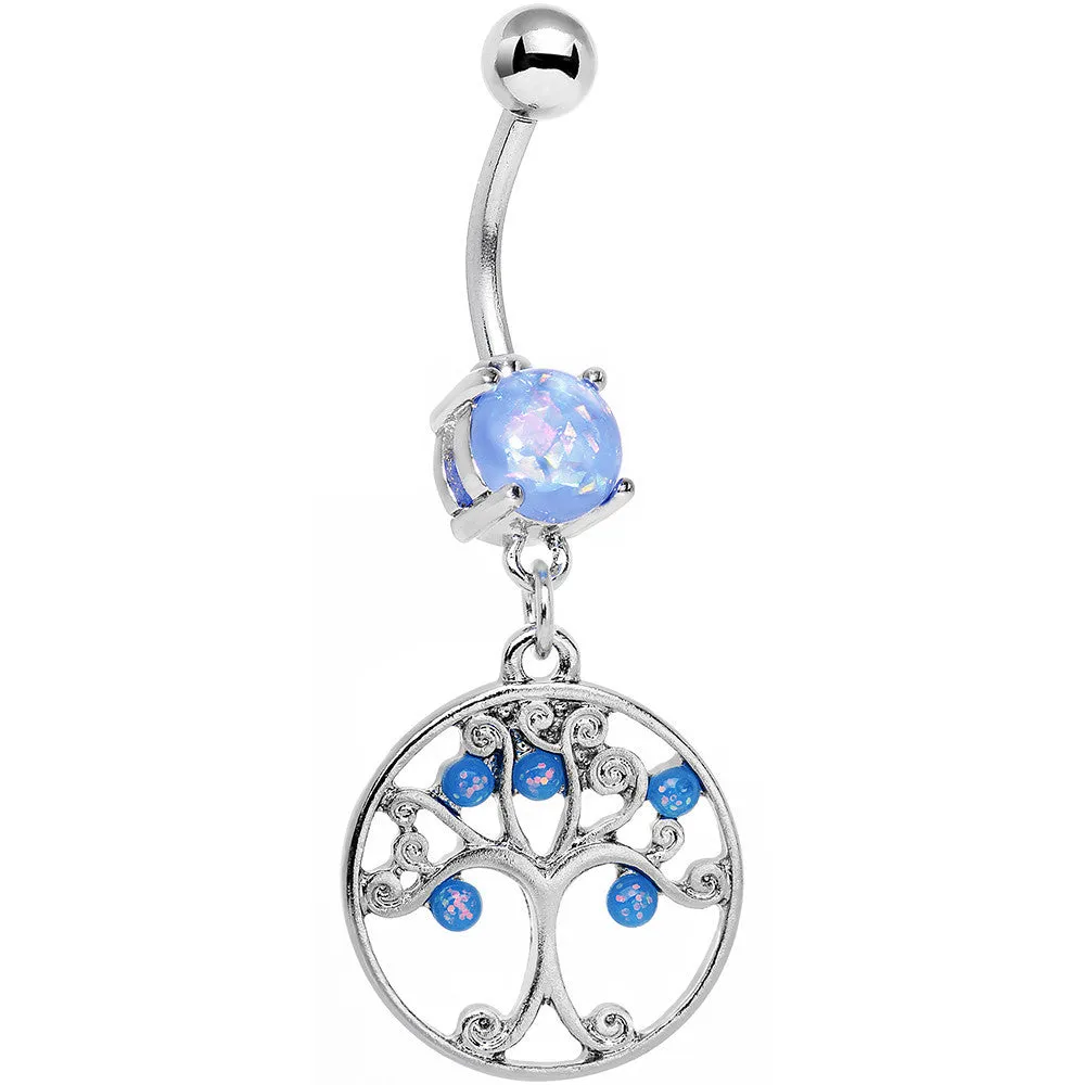 Light Blue Faux Opal Terra Firma Tree of Life Dangle Belly Ring