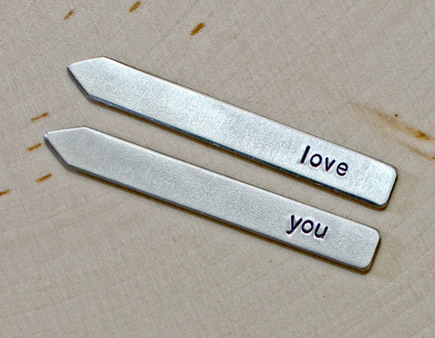 Love you collar stays for personalized gifts in Aluminum or Sterling Silver