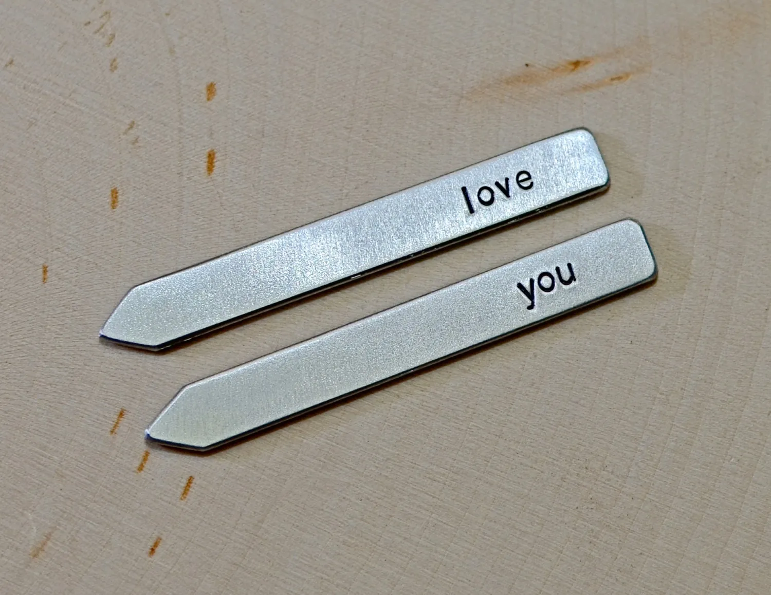 Love you collar stays for personalized gifts in Aluminum or Sterling Silver