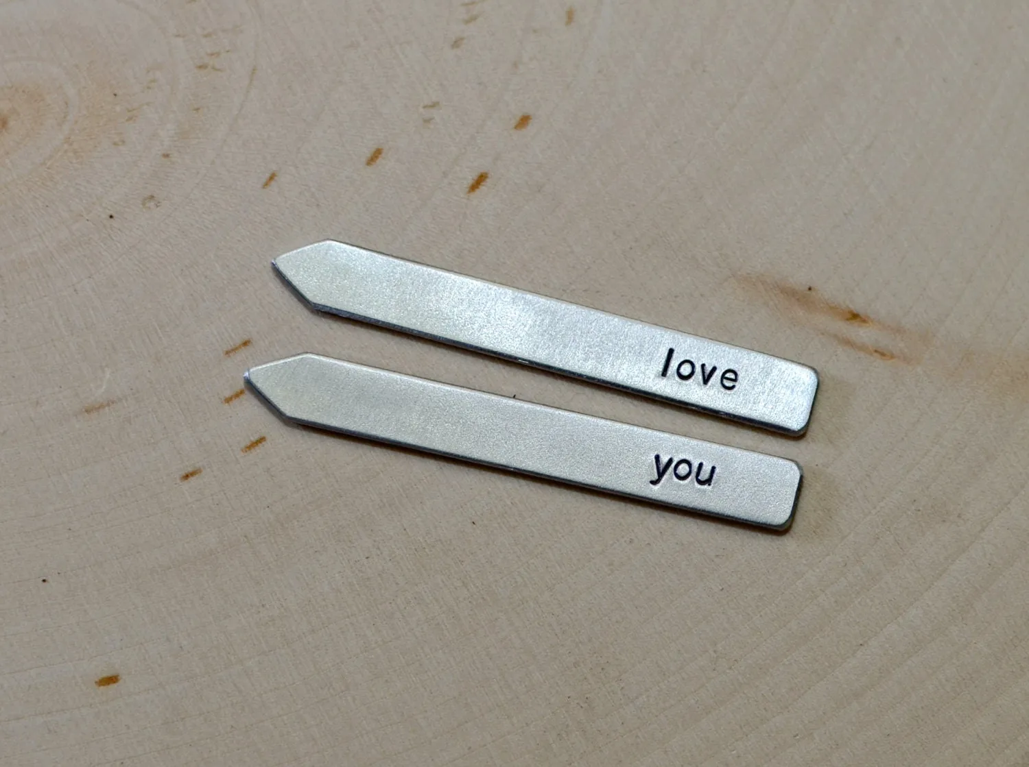 Love you collar stays for personalized gifts in Aluminum or Sterling Silver