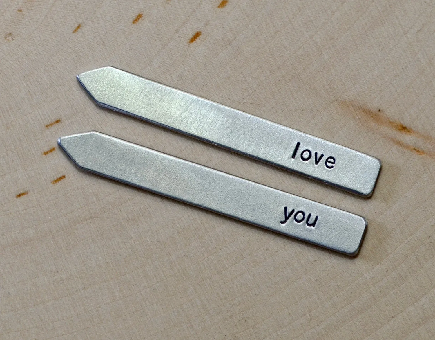 Love you collar stays for personalized gifts in Aluminum or Sterling Silver