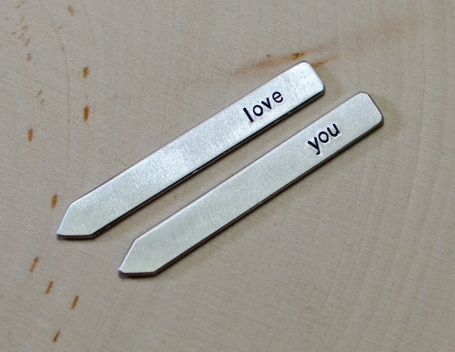 Love you collar stays for personalized gifts in Aluminum or Sterling Silver