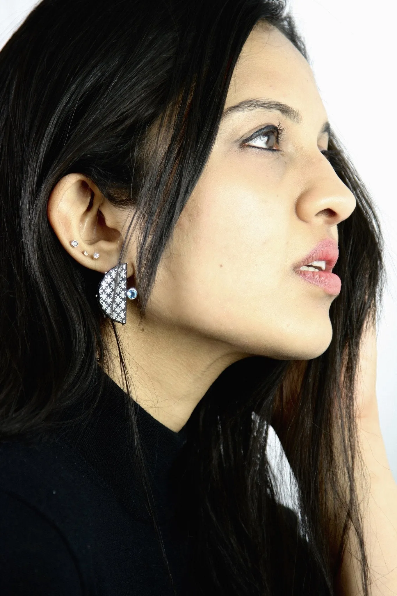 Luxurious half round Bidri earrings