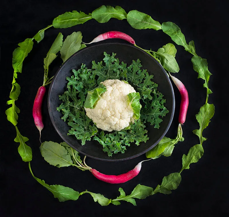 Mandala Fine Art Metal Print, Radish, Arugula and Cauliflower
