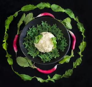 Mandala Fine Art Metal Print, Radish, Arugula and Cauliflower
