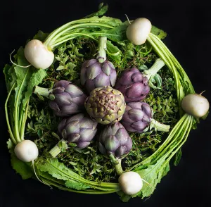 Mandala Fine Art Metal Print, Turnips, Artichokes and Oregano