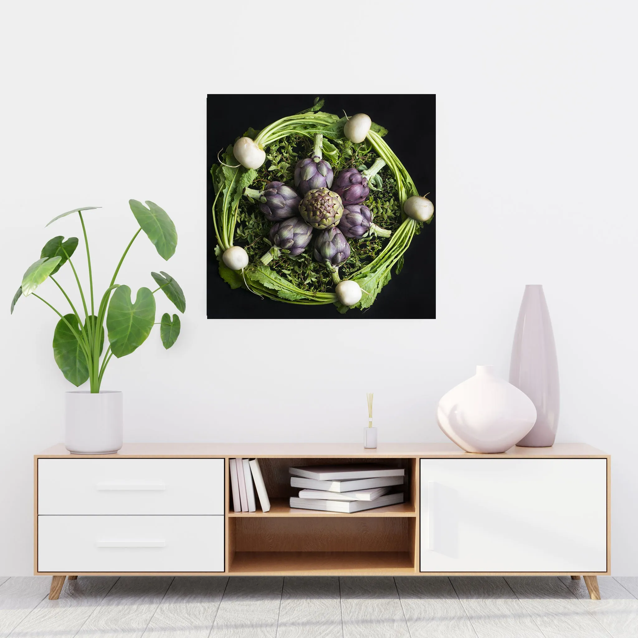 Mandala Fine Art Metal Print, Turnips, Artichokes and Oregano