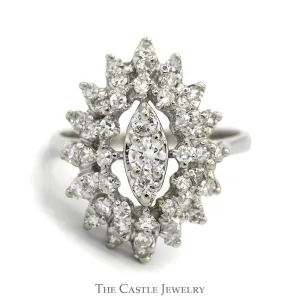 Marquise Shaped 1cttw Diamond Cluster Ring in 14k White Gold