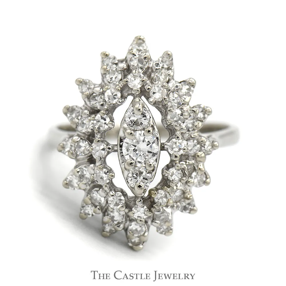 Marquise Shaped 1cttw Diamond Cluster Ring in 14k White Gold