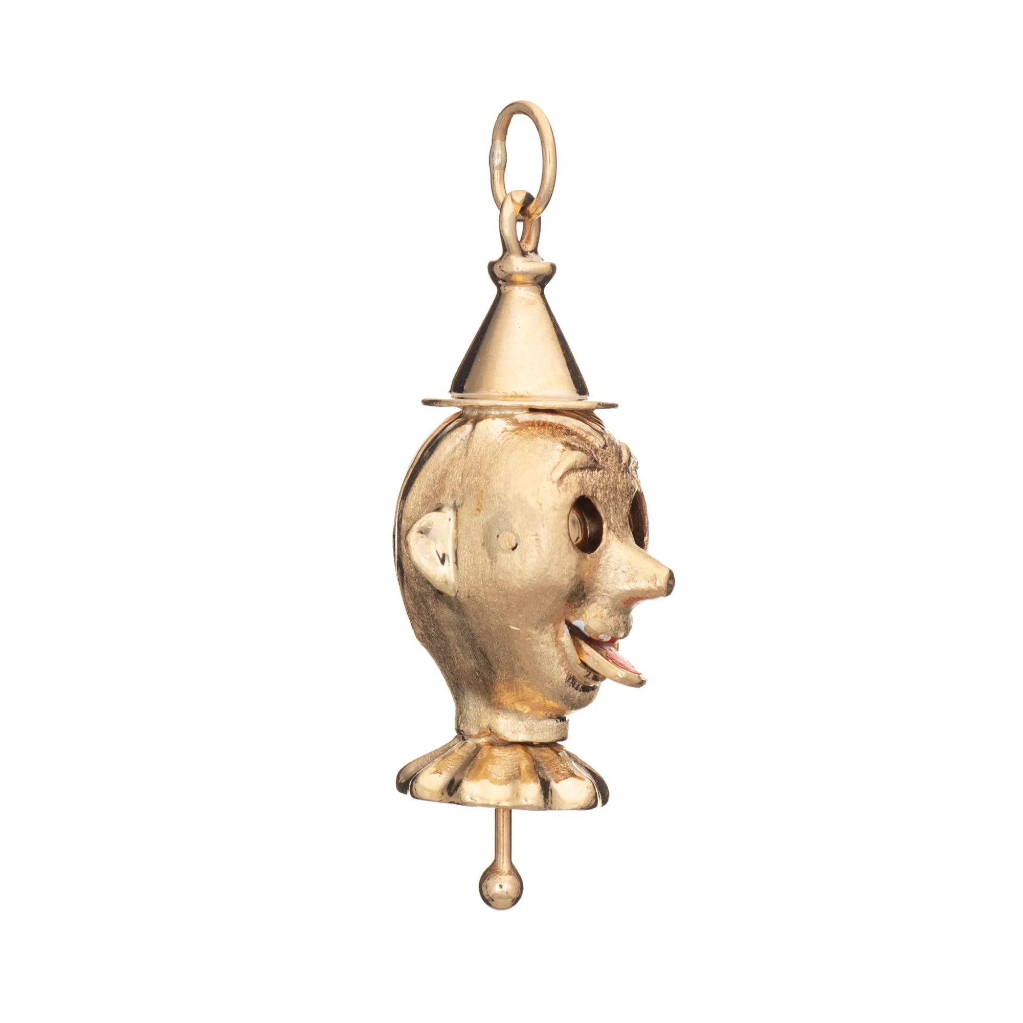 Mechanical Clown Charm Vintage 14k Yellow Gold Enamel Pendant Moveable Jewelry