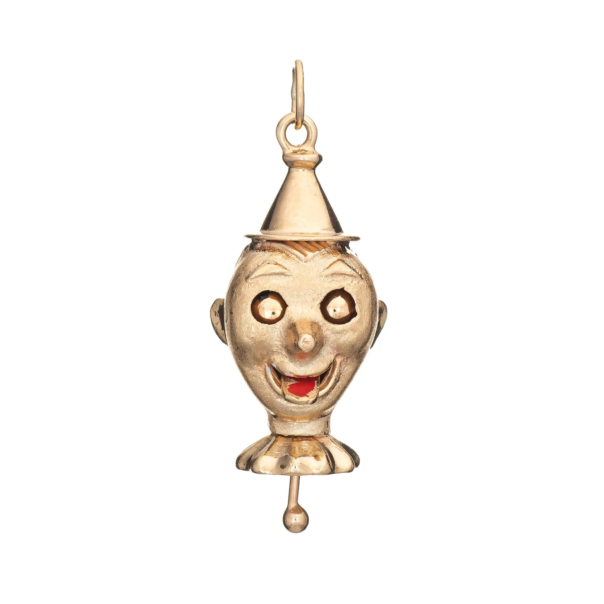 Mechanical Clown Charm Vintage 14k Yellow Gold Enamel Pendant Moveable Jewelry