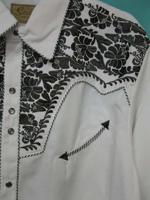 Men's Vintage Western Shirt Collection: Scully Gunfighter White & Pewter