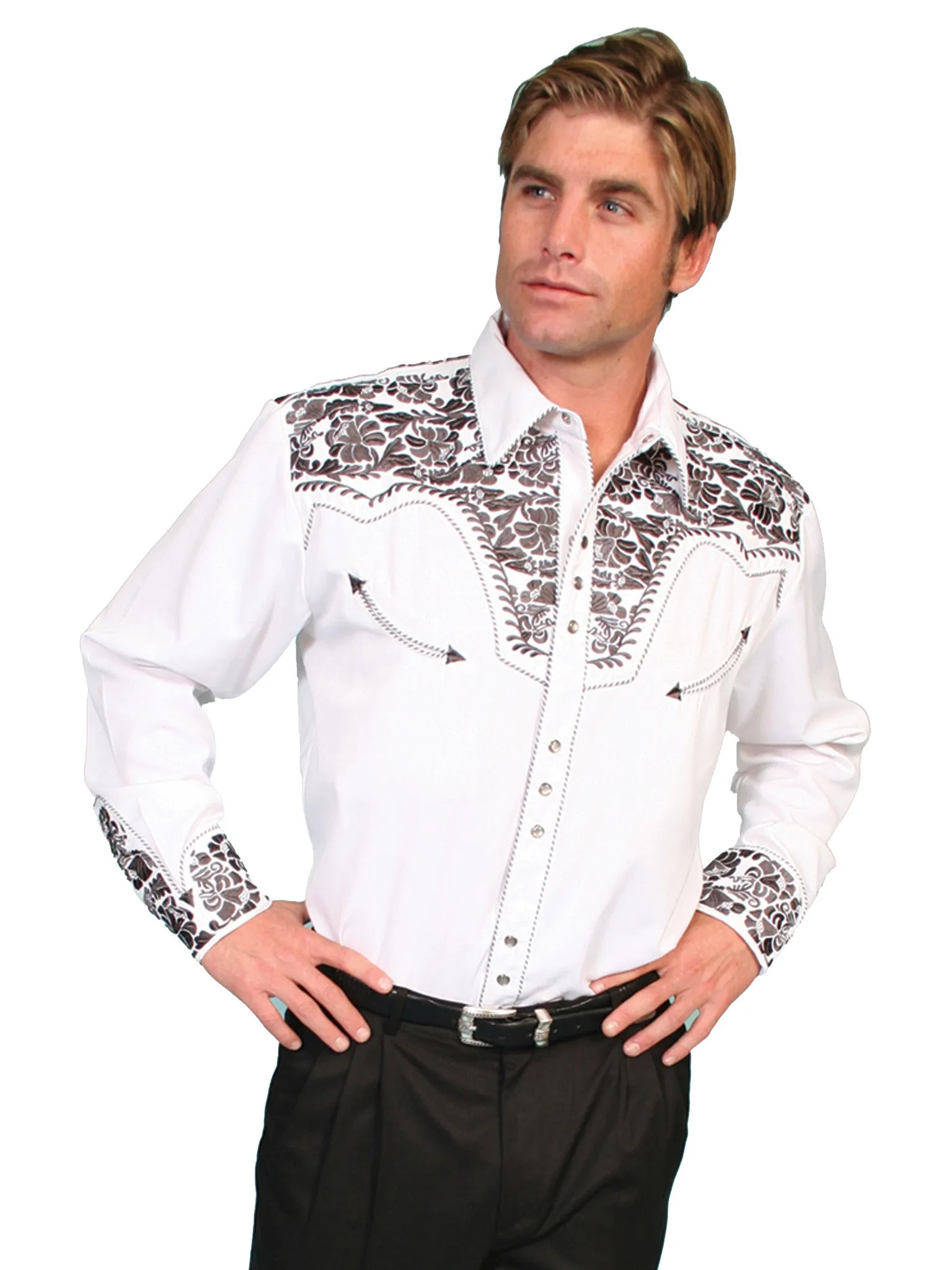 Men's Vintage Western Shirt Collection: Scully Gunfighter White & Pewter