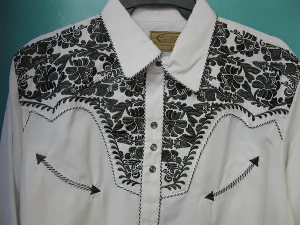 Men's Vintage Western Shirt Collection: Scully Gunfighter White & Pewter