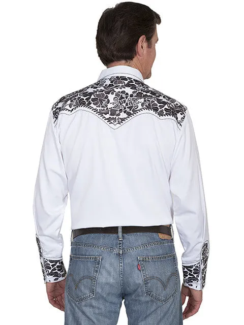 Men's Vintage Western Shirt Collection: Scully Gunfighter White & Pewter